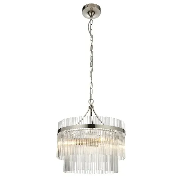 3 Light Chandelier with Clear Rods - Nickel