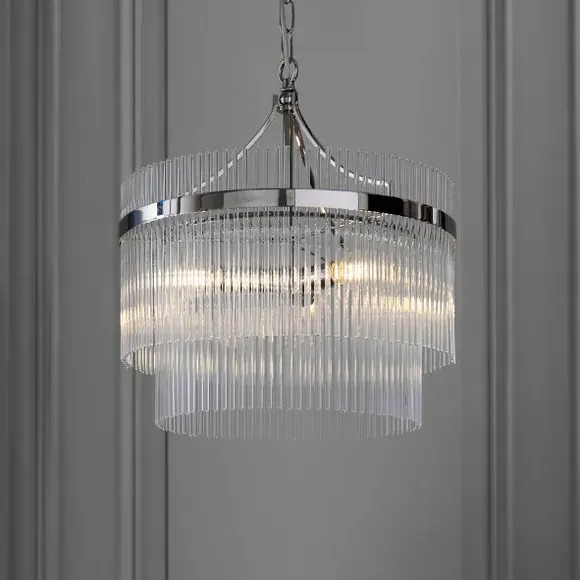3 Light Chandelier with Clear Rods - Nickel
