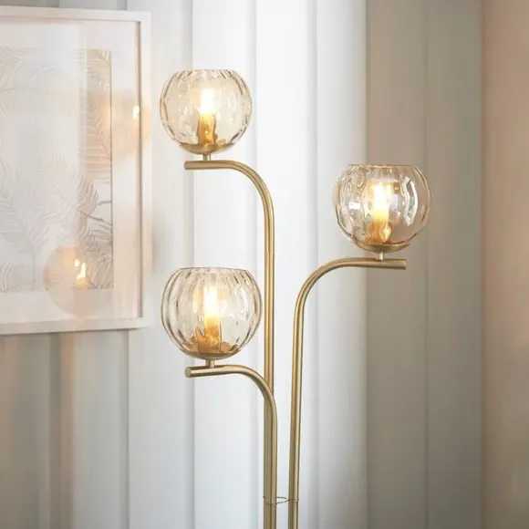3-Light Floor Lamp - Brass, Glass