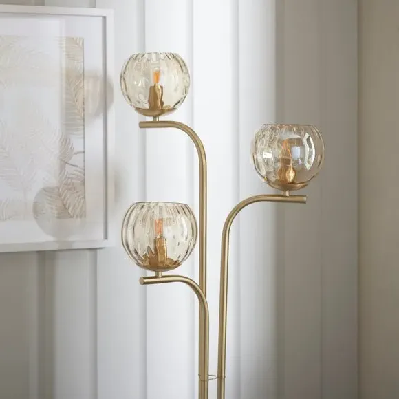 3-Light Floor Lamp - Brass, Glass