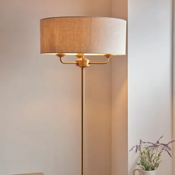 3-Light Floor Lamp with Foot Switch - Brass