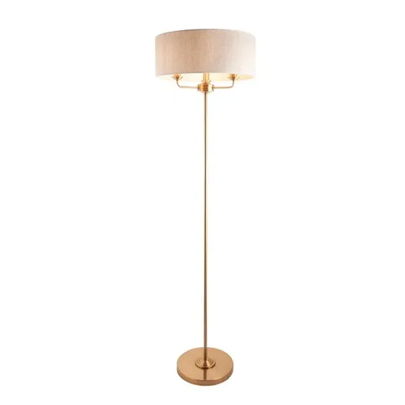 3-Light Floor Lamp with Foot Switch - Brass