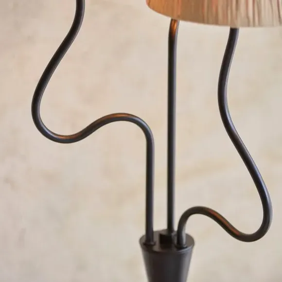 3-Light Floor Lamp with Raffia Shades - Black