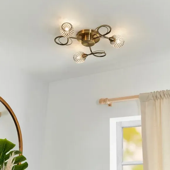 3-Light Flush Ceiling Light - Antique Brass