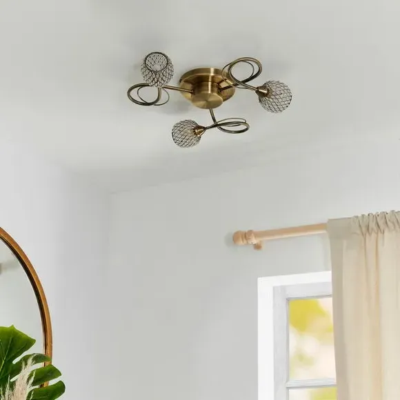 3-Light Flush Ceiling Light - Antique Brass
