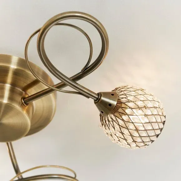 3-Light Flush Ceiling Light - Antique Brass