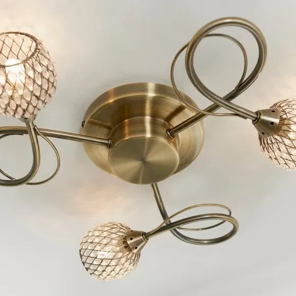 3-Light Flush Ceiling Light - Antique Brass