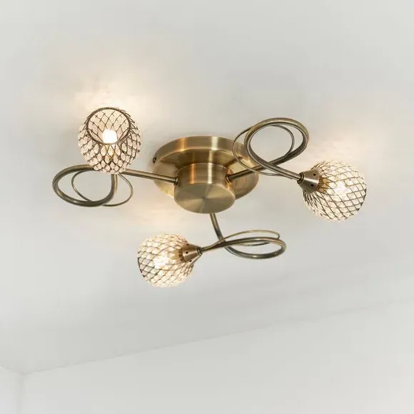 3-Light Flush Ceiling Light - Antique Brass image