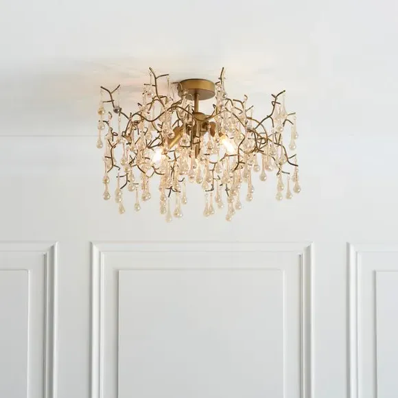 3 Light Flush Ceiling Light - Gold, Glass