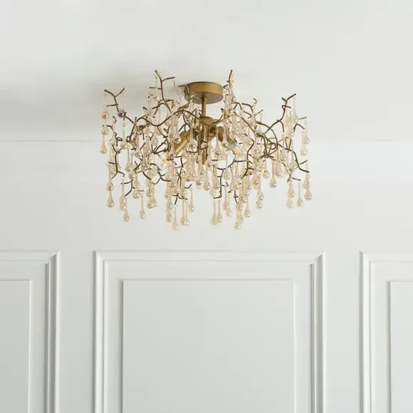 3 Light Flush Ceiling Light - Gold, Glass