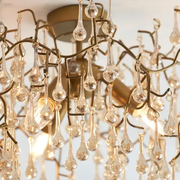 3 Light Flush Ceiling Light - Gold, Glass