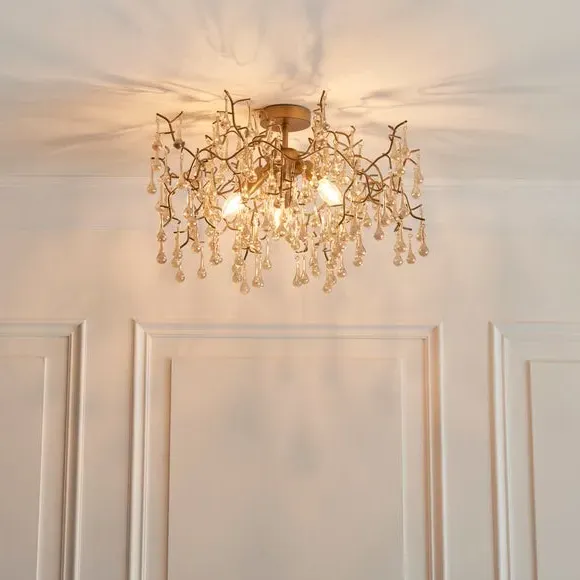 3 Light Flush Ceiling Light - Gold, Glass image
