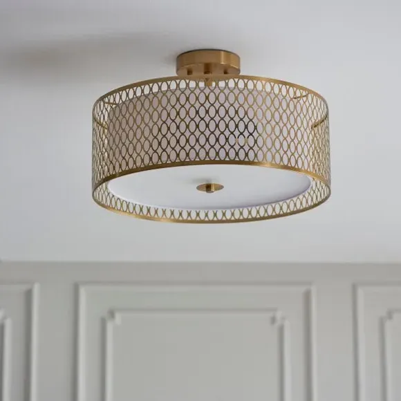 3 Light Flush Ceiling Light - Gold, Metal