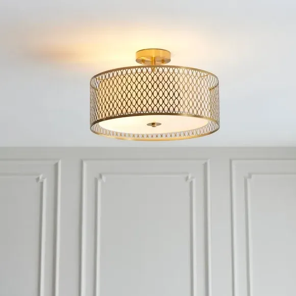 3 Light Flush Ceiling Light - Gold, Metal