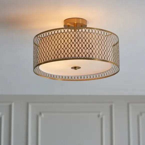 3 Light Flush Ceiling Light - Gold, Metal image