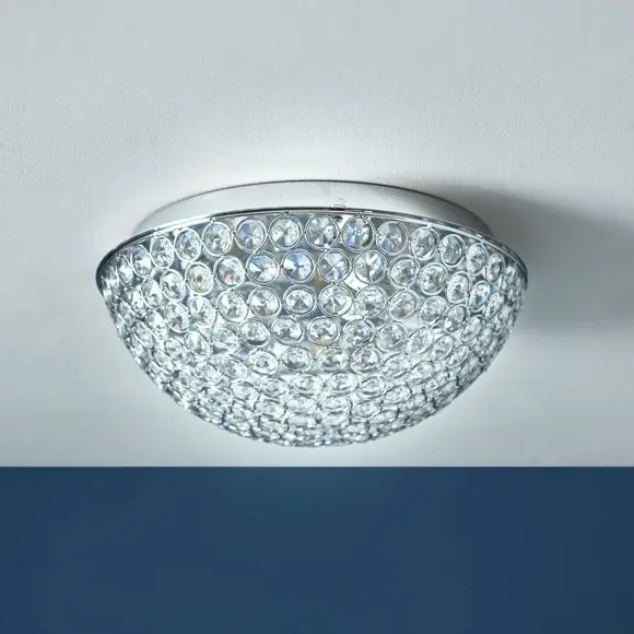 3-Light Flush Ceiling Light - Silver, Crystal