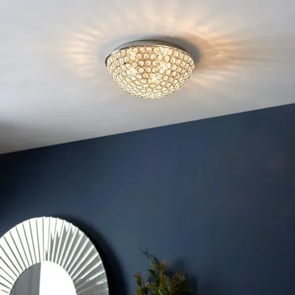 3-Light Flush Ceiling Light - Silver, Crystal