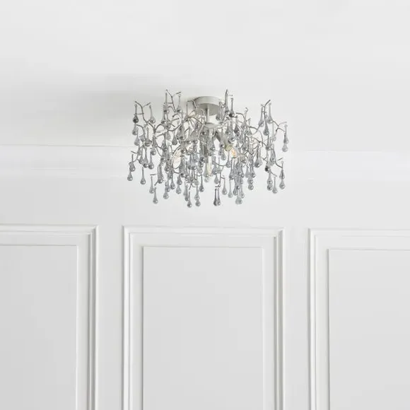 3 Light Flush Ceiling Light - Silver, Glass