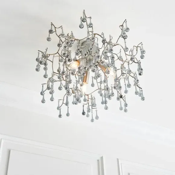 3 Light Flush Ceiling Light - Silver, Glass