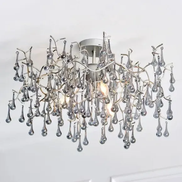 3 Light Flush Ceiling Light - Silver, Glass