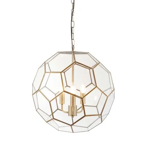 3-Light Hexagon Pendant Light - Brass
