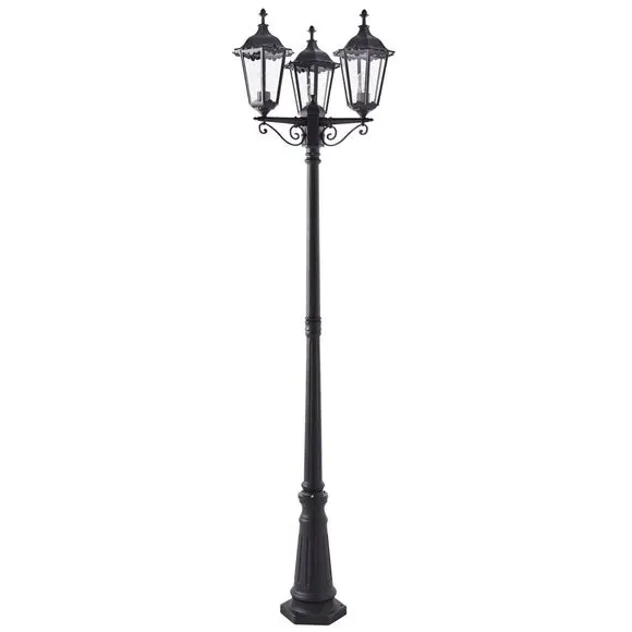 3-Light Outdoor Lamppost - Black, Aluminium