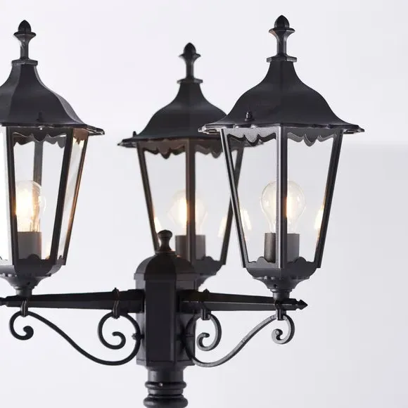 3-Light Outdoor Lamppost - Black, Aluminium