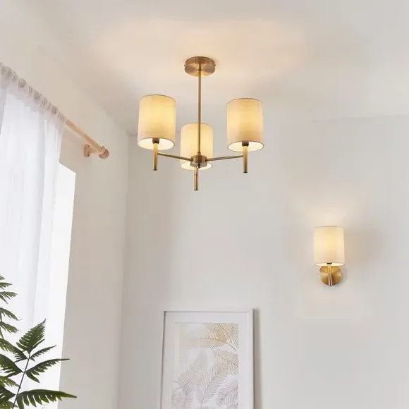 3-Light Semi Flush Ceiling Light - Antique Brass