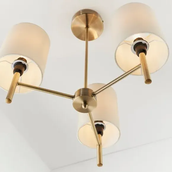 3-Light Semi Flush Ceiling Light - Antique Brass