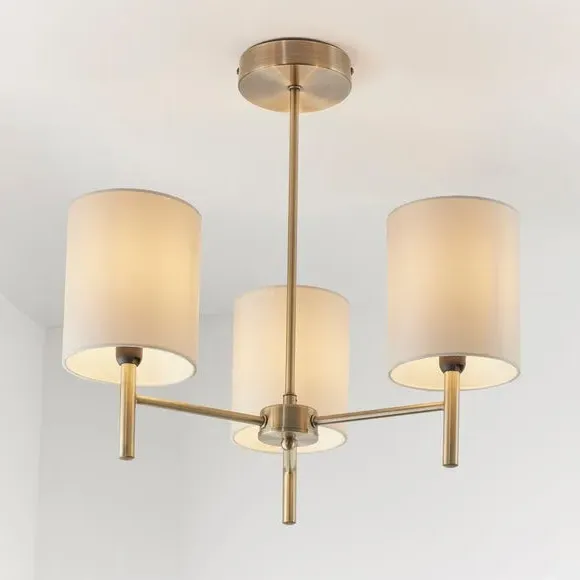 3-Light Semi Flush Ceiling Light - Antique Brass image