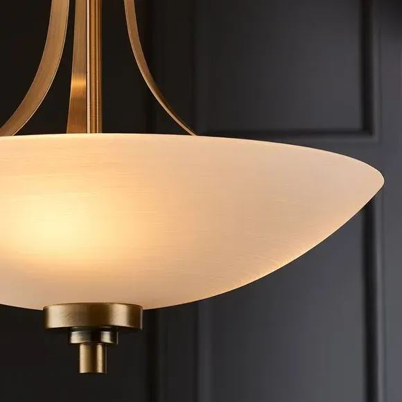 3-Light Semi Flush Ceiling Light - Brass, Glass