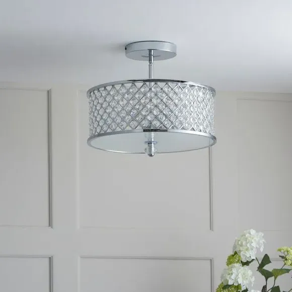 3-Light Semi Flush Ceiling Light - Chrome, Crystal