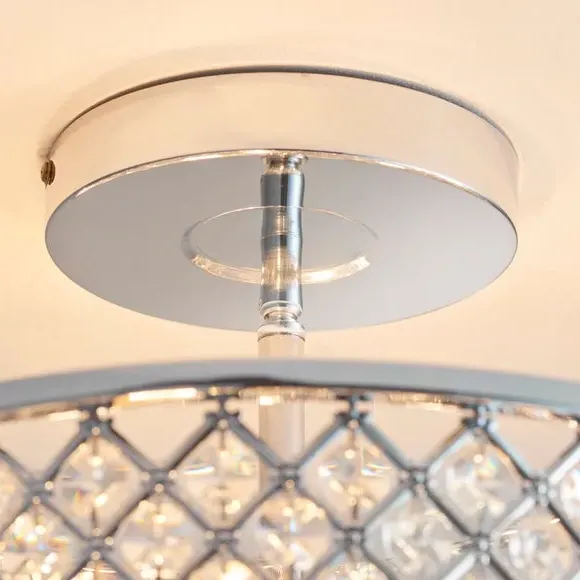 3-Light Semi Flush Ceiling Light - Chrome, Crystal