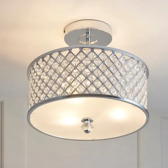 3-Light Semi Flush Ceiling Light - Chrome, Crystal image