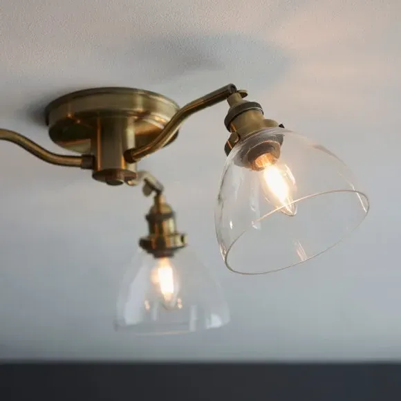 3-Light Semi Flush Ceiling Light - Gold, Brass