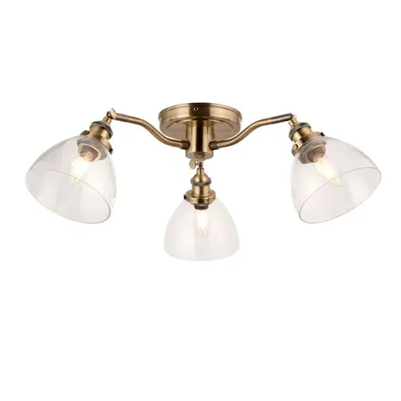 3-Light Semi Flush Ceiling Light - Gold, Brass