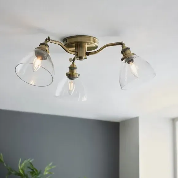 3-Light Semi Flush Ceiling Light - Gold, Brass image