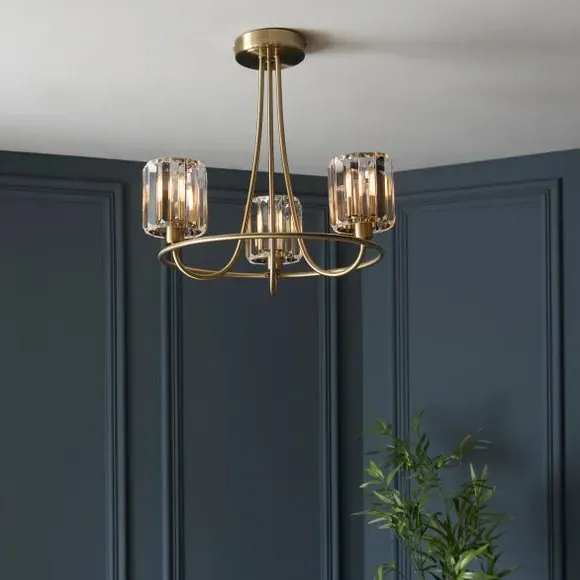 3-Light Semi Flush Ceiling Light - Gold, Glass