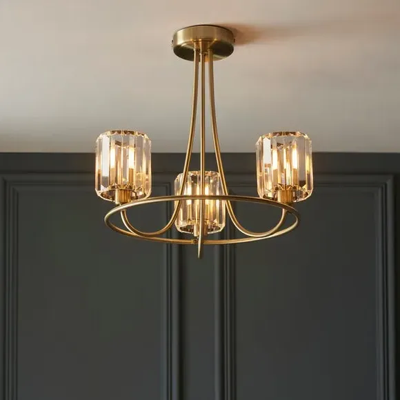 3-Light Semi Flush Ceiling Light - Gold, Glass image