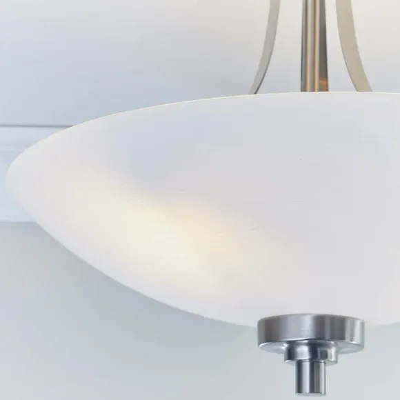 3-Light Semi Flush Ceiling Light - White, Glass