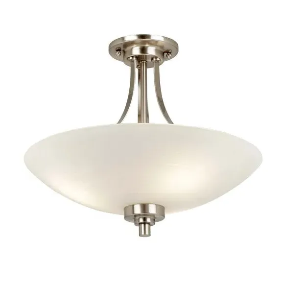 3-Light Semi Flush Ceiling Light - White, Glass