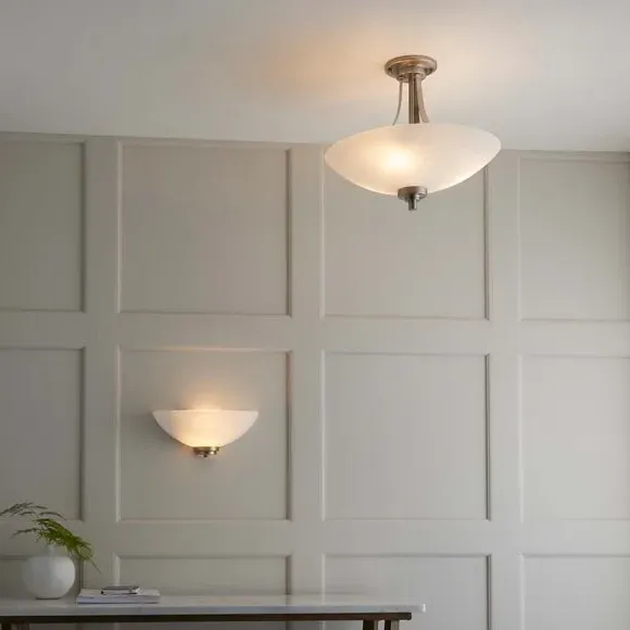 3-Light Semi Flush Ceiling Light - White, Glass
