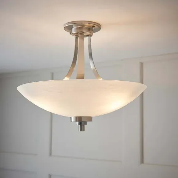 3-Light Semi Flush Ceiling Light - White, Glass