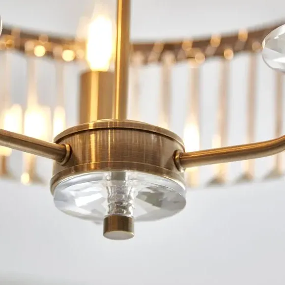 3-Light Semi Flush Chandelier - Brass, Metal