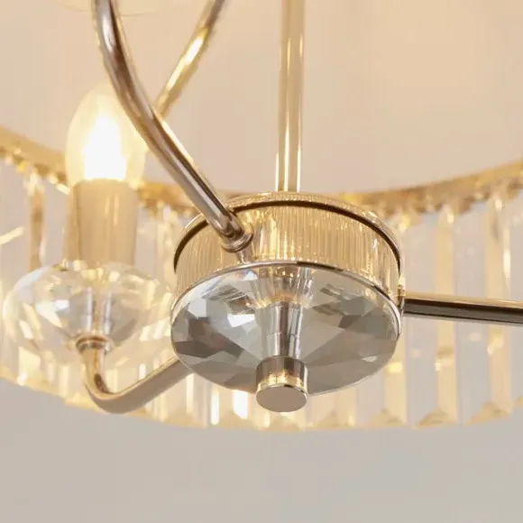 3-Light Semi Flush Chandelier - Nickel, Metal