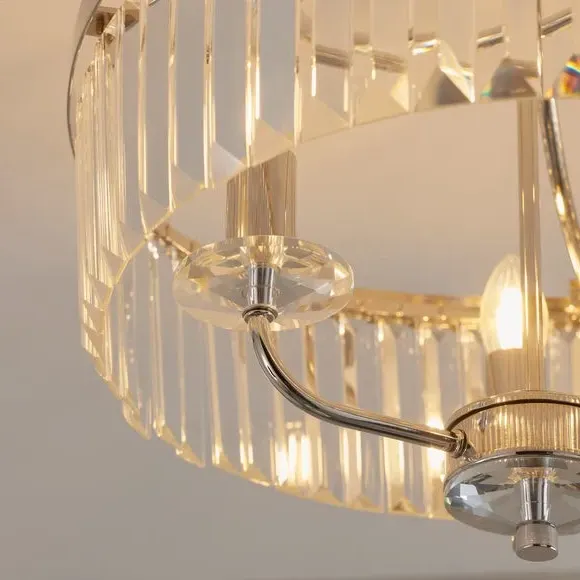 3-Light Semi Flush Chandelier - Nickel, Metal