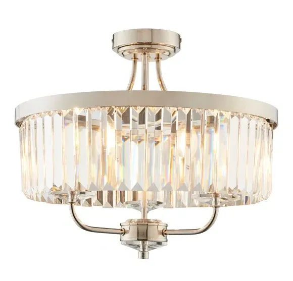 3-Light Semi Flush Chandelier - Nickel, Metal