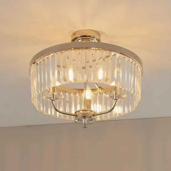 3-Light Semi Flush Chandelier - Nickel, Metal image