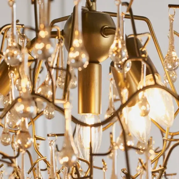 4 Light Chandelier with Glass Droplets - Gold