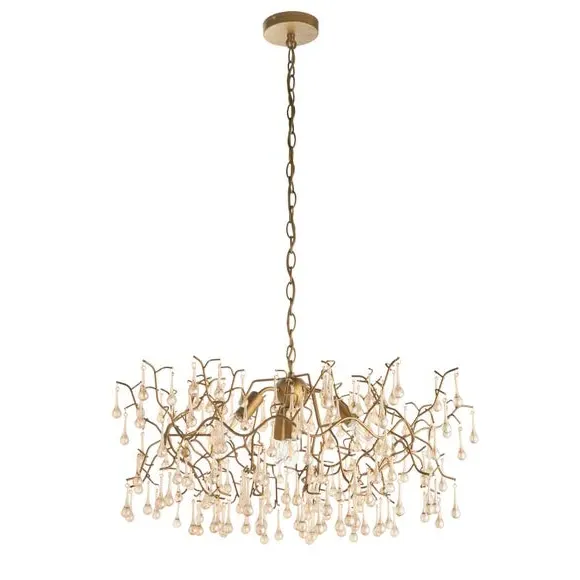 4 Light Chandelier with Glass Droplets - Gold